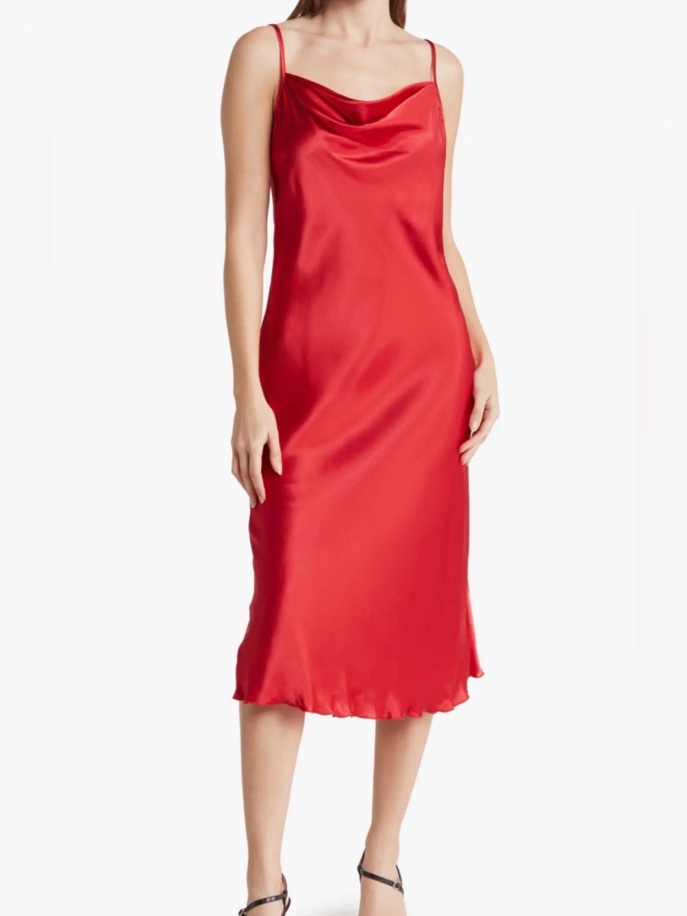 Bebe Red Satin Slip Dress Small Cowl Neck Bias Midi Y2K Date Night Party